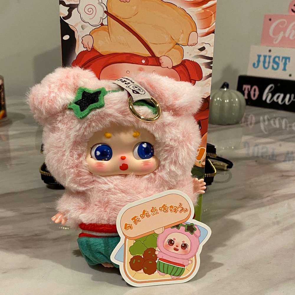 Cute Plush Doll with Pink and Green Details